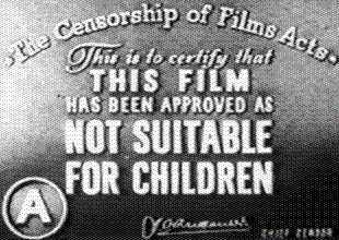 (Film-plate from the Hitchcock movie 'Secret Agent' (Gaumont-British Picture and Rank Organisation, 1936), warning that the film is not suitable for children.